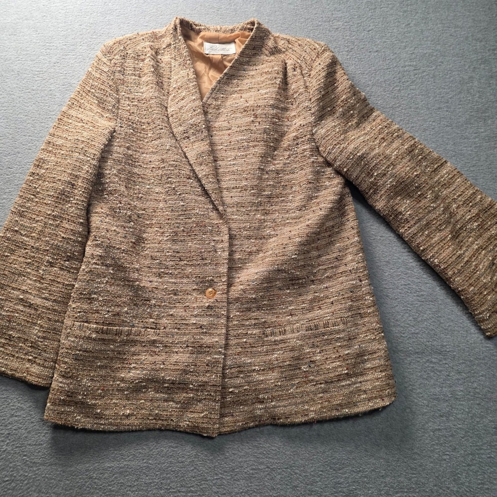 Business Blazer Womens Size M/L Beige Brown Tweed‎ Career Jacket Pykettes